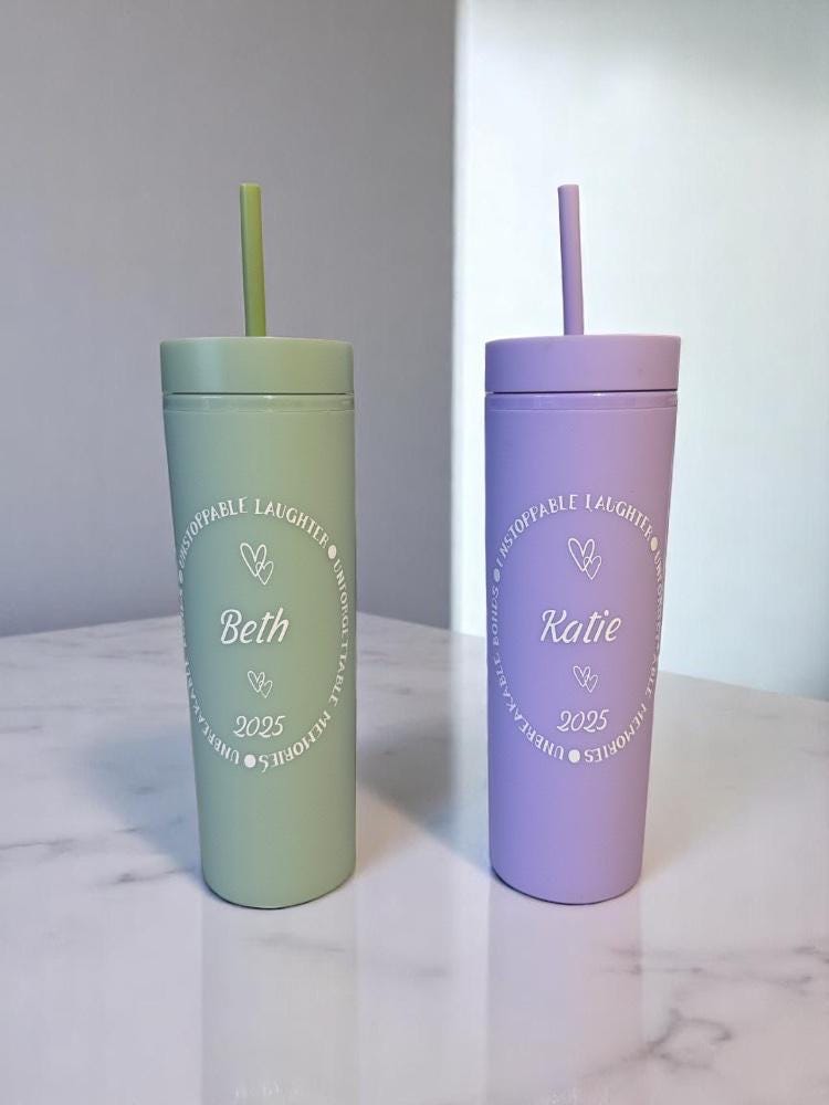 Personalised Skinny Matte Tumbler / Water Bottle with Straw / Personalised Drinks Cup / Tumbler with Straw