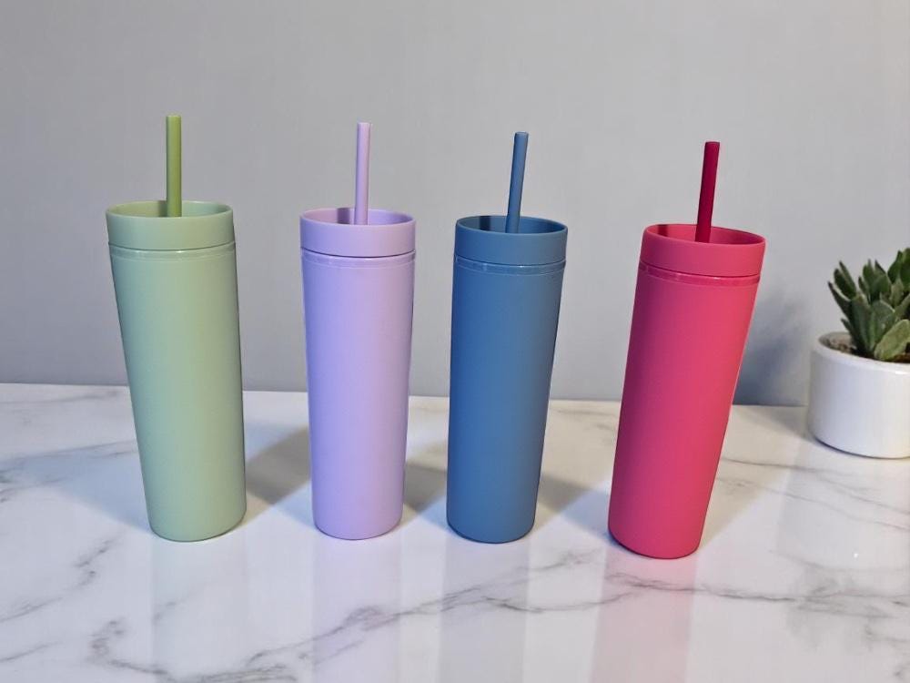 Personalised Skinny Matte Tumbler / Water Bottle with Straw / Personalised Drinks Cup / Tumbler with Straw