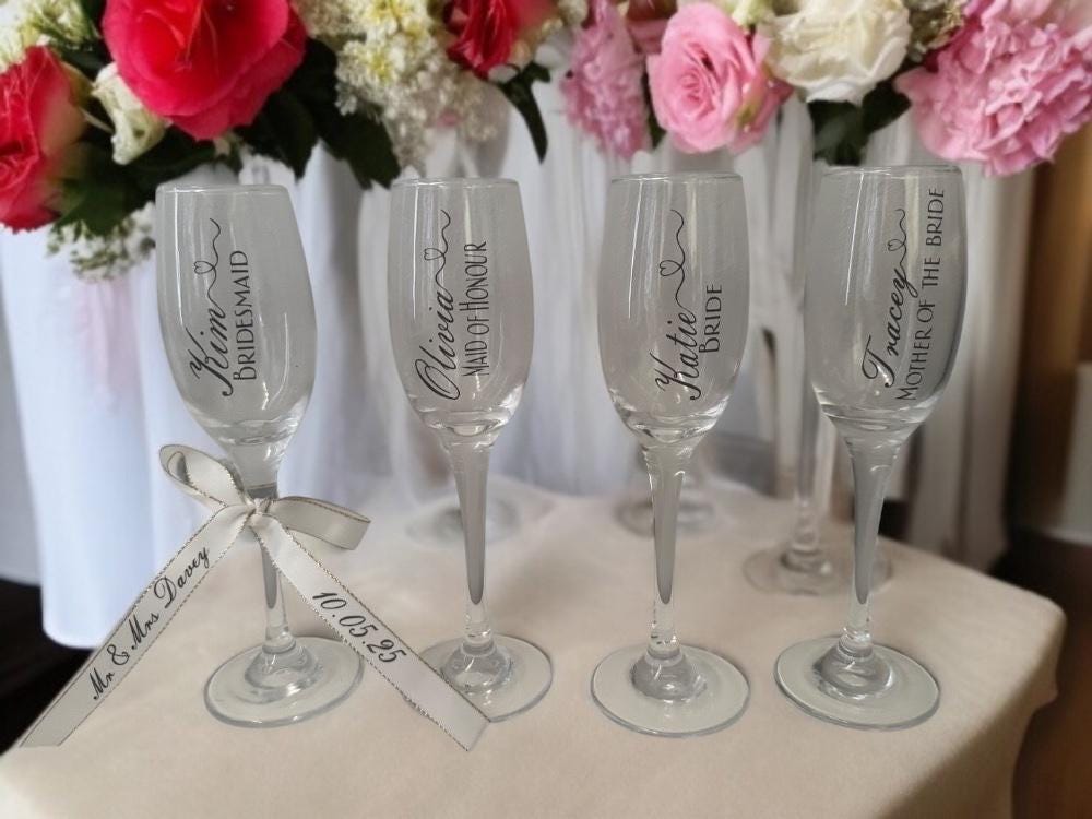 Personalised Wedding Champagne Glasses / Bridal Party Glasses