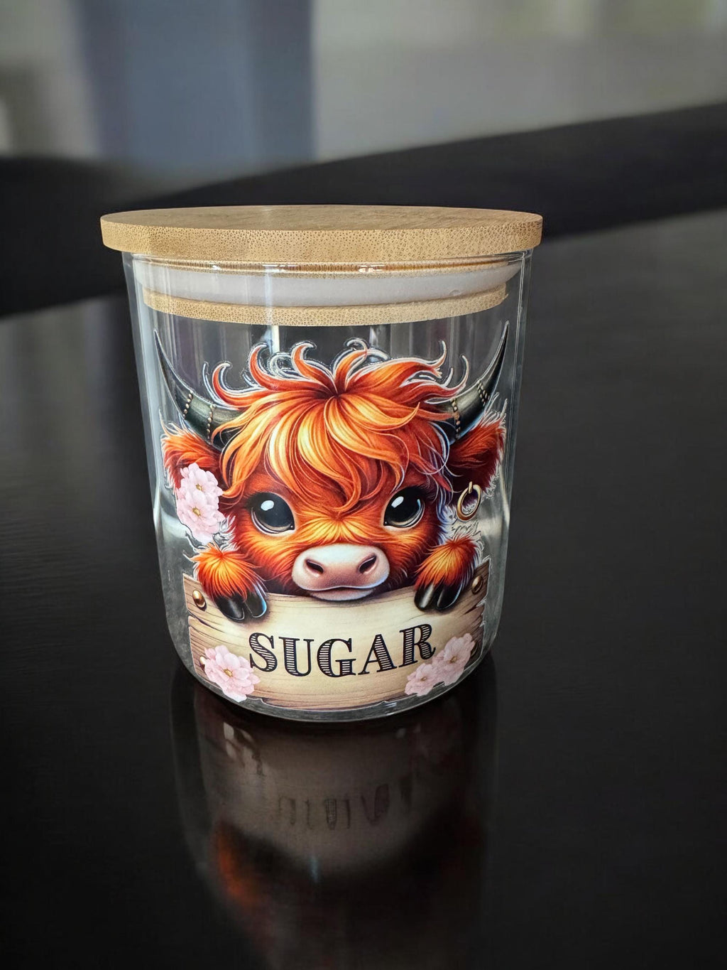 Tea, Coffee Sugar Glass Canisters with Bamboo Lid