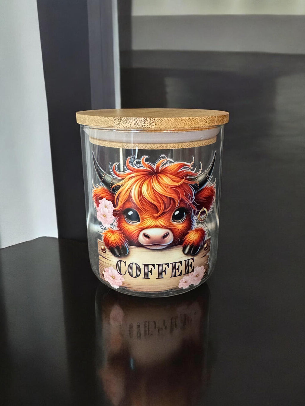 Tea, Coffee Sugar Glass Canisters with Bamboo Lid